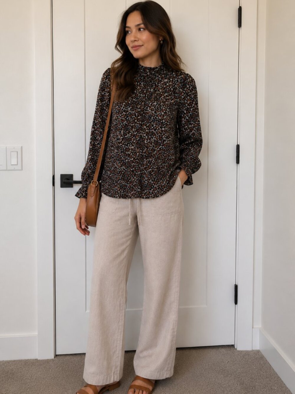 LOFT Floral High Neck Long Sleeve Blouse